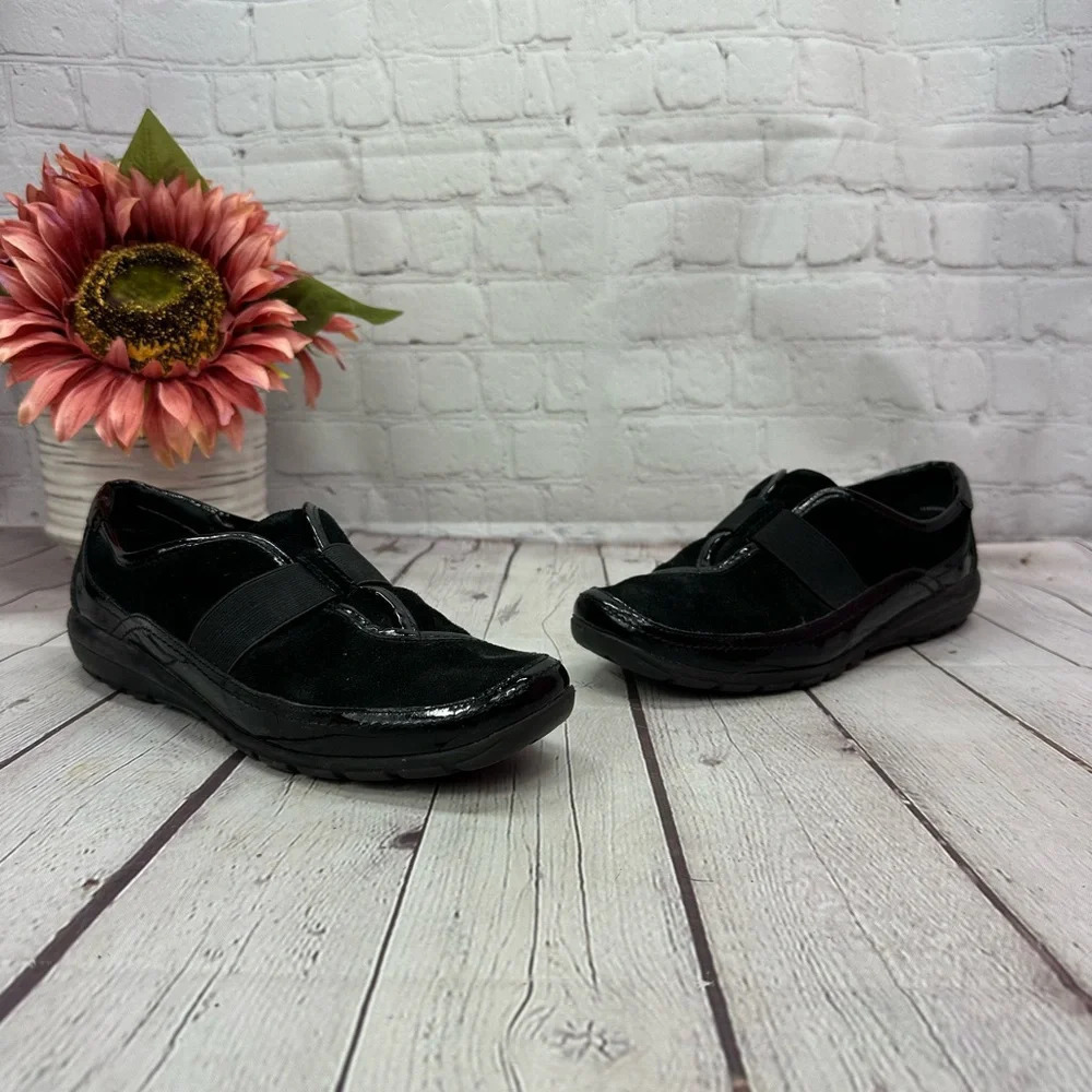 easy spirit slip on loafer casual shoe sz 8.5 ES& aviano black leather textile